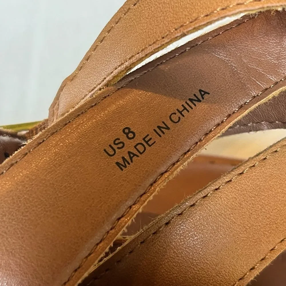 American Eagle Outfitters Sandals 8 flat orange and tan ankle strap